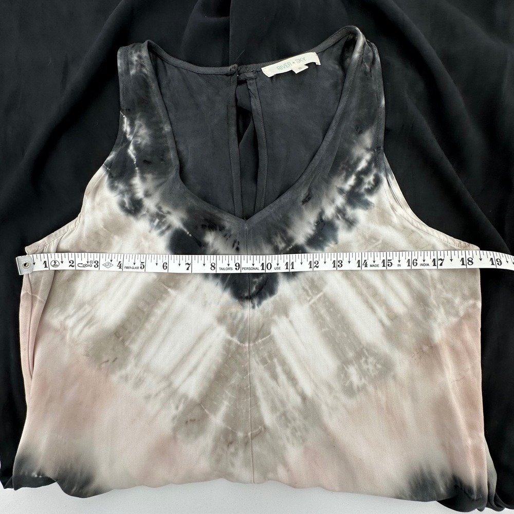 River and Sky Womens Sleeveless Wide Leg Dark Gray Beige Pink Tie Dye Jumpsuit S - Picture 6 of 8